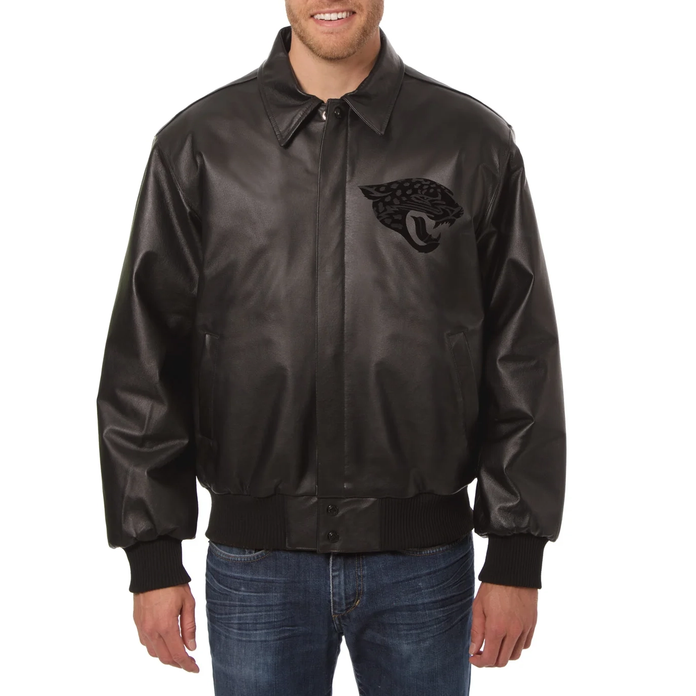 Jacksonville jaguars tonal full leather bomber jacket black 1