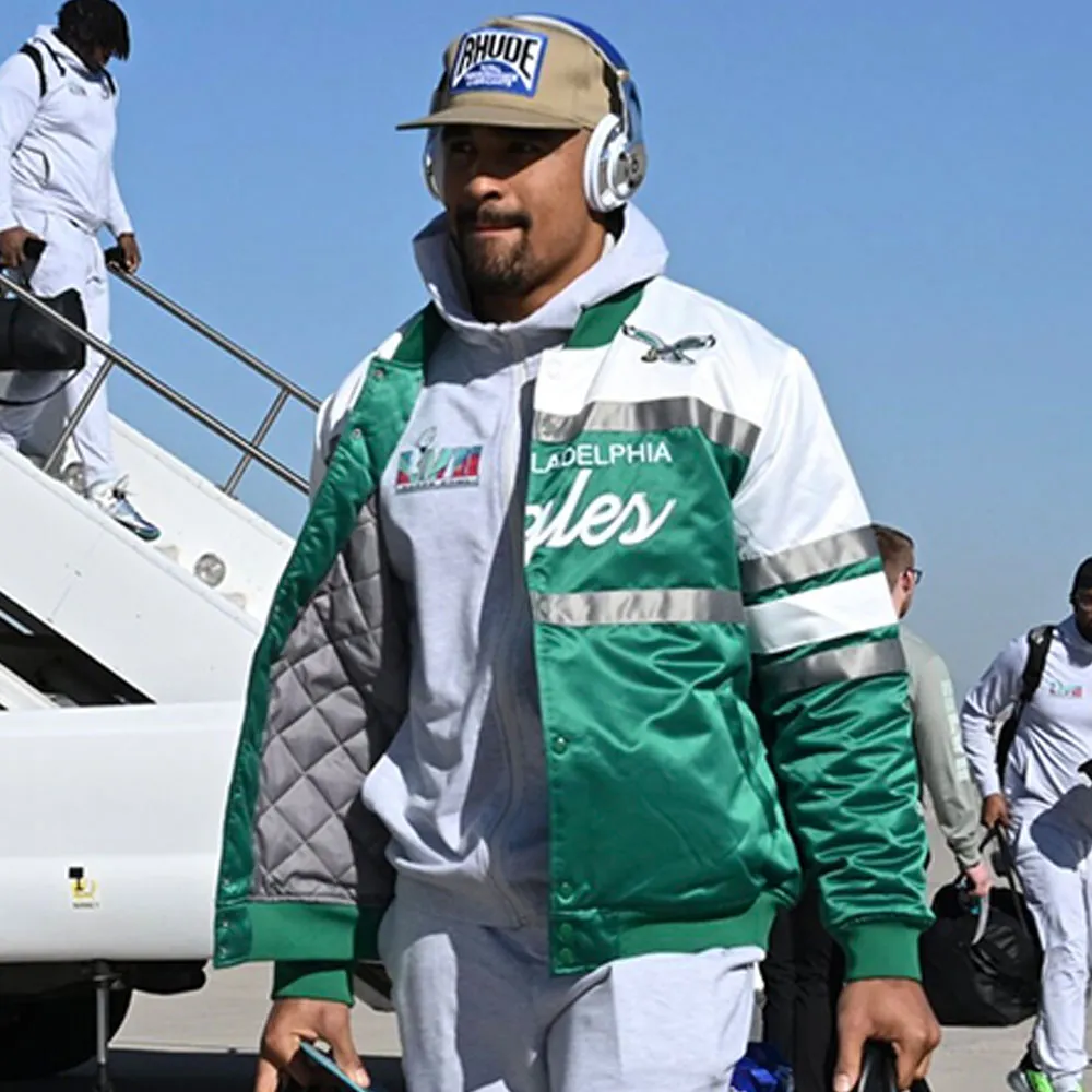 Jalen hurts philadelphia eagles script green white jacket