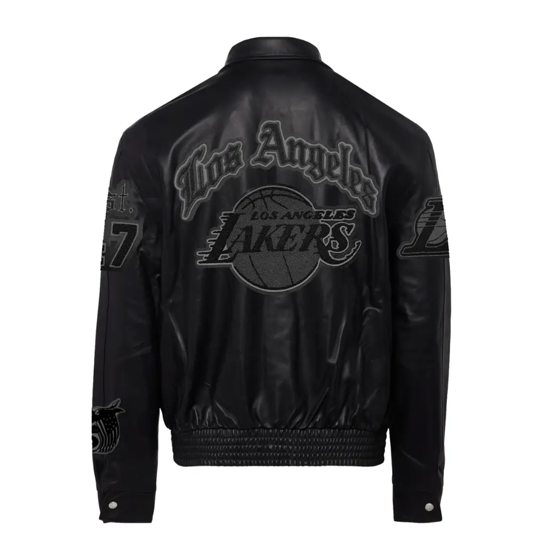 Jeff hamilton los angeles lakers full black leather jacket 6