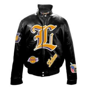 Jeff hamilton los angeles lakers puffer full black leather jacket 3