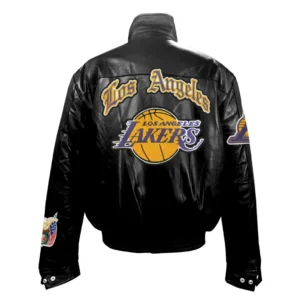 Jeff hamilton los angeles lakers puffer full black leather jacket 4
