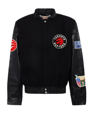 Jeffhamilton x toronto raptors black wool leather jacket 1