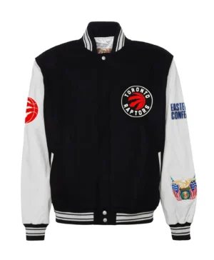 Jeffhamilton x toronto raptors blackwhite wool leather varsity jacket 1
