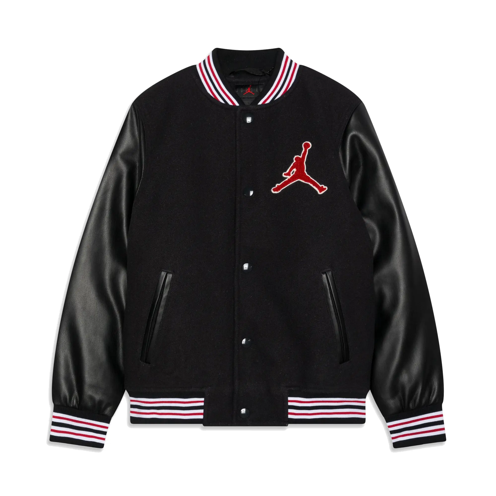 Jordan womens black wool leather varsity jacket 1