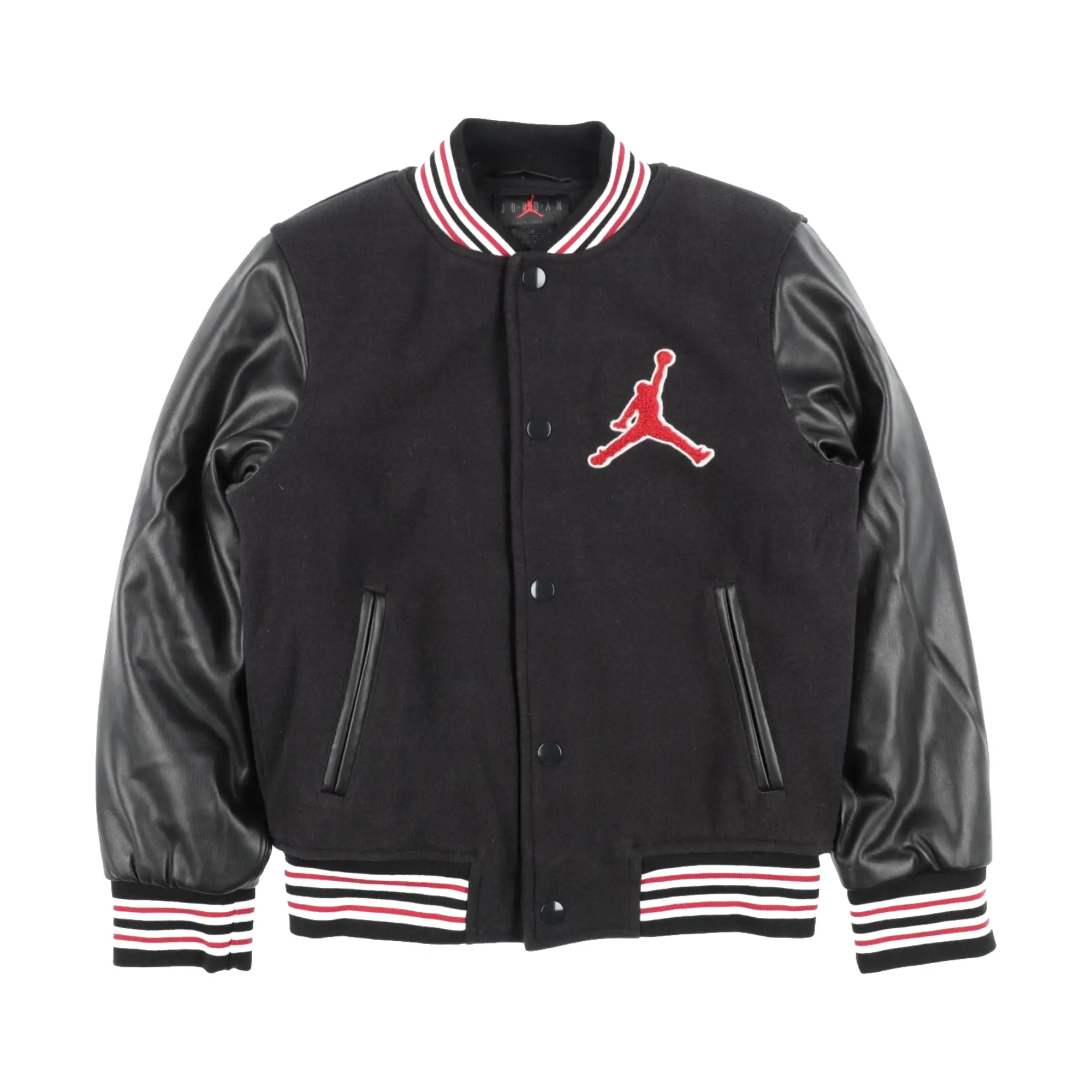 Jordan womens black wool leather varsity jacket 4