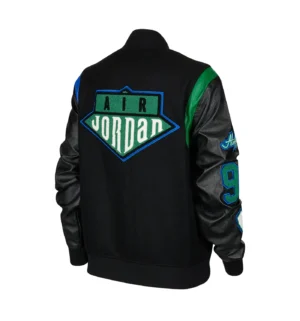 Jordan x aleali may black wool leather varsity jacket 2