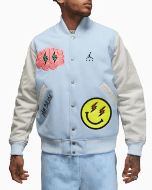Jordan x j balvin whiteblue varsity jacket 1
