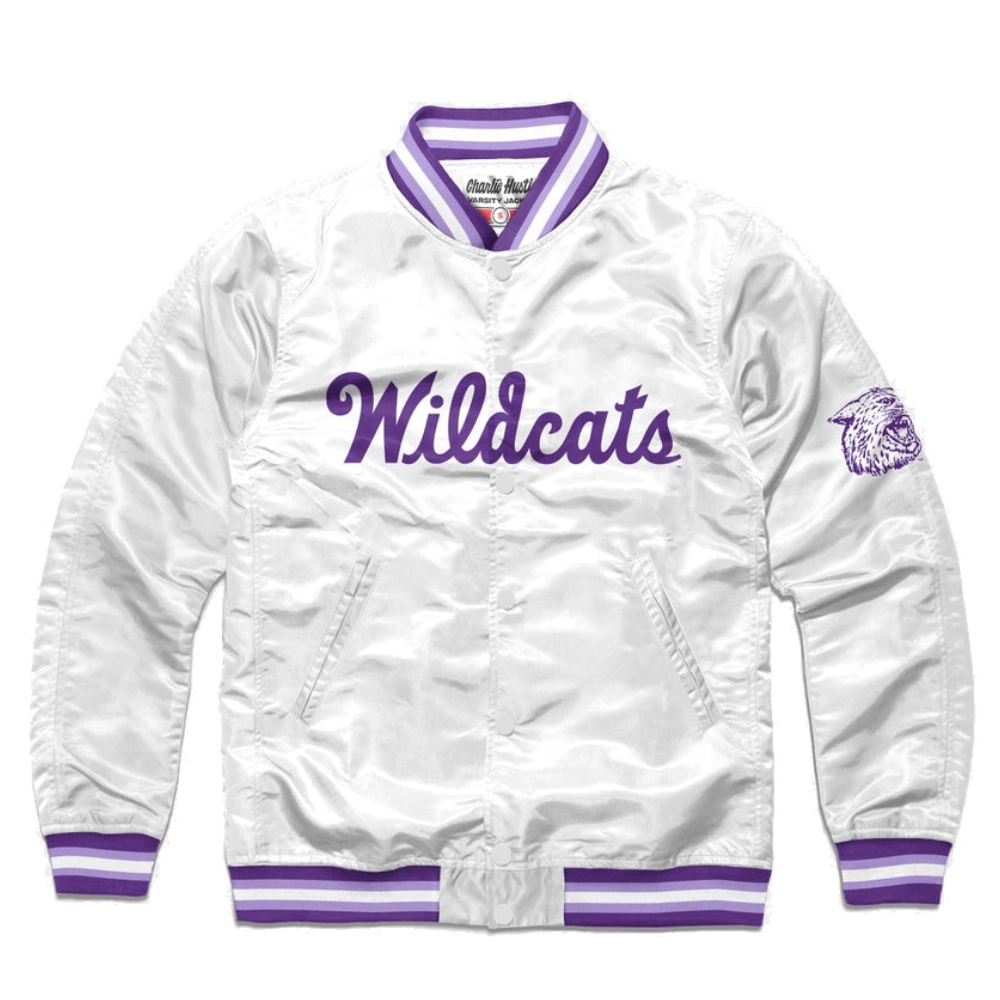 K state wildcats script full snap satin varsity jacket white 1