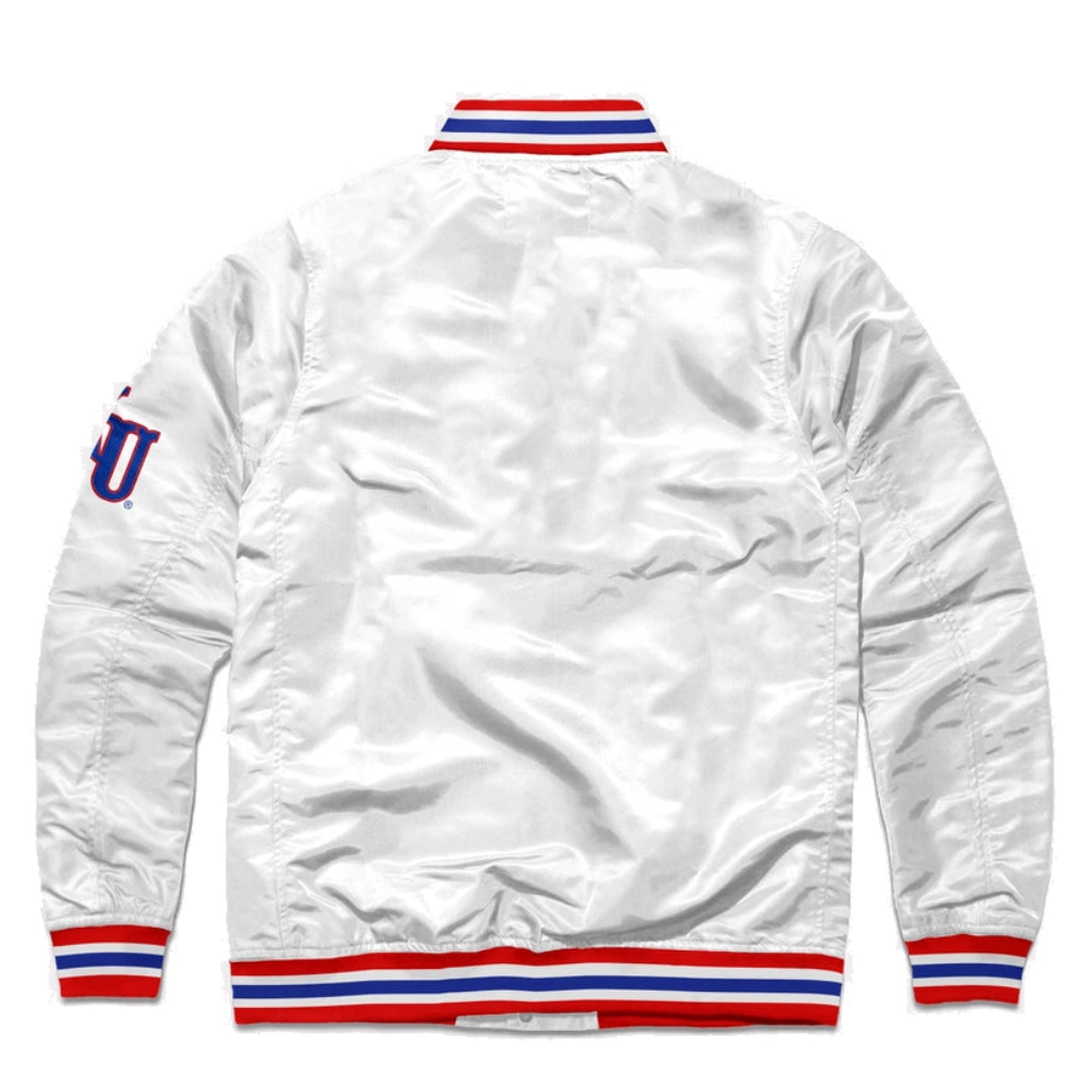 Kansas circus font full snap satin varsity jacket white 1 1