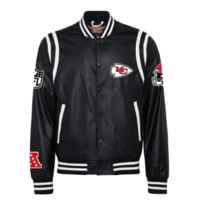 Kansas city chiefs full real leather varsity jacket black 1