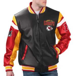 Kansas city chiefs full zip leather varsity jacket black red 1