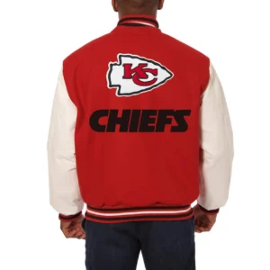 Kansas city chiefs genuine wool leather varsity jacket red white 1 1