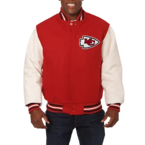 Kansas city chiefs genuine wool leather varsity jacket red white 1