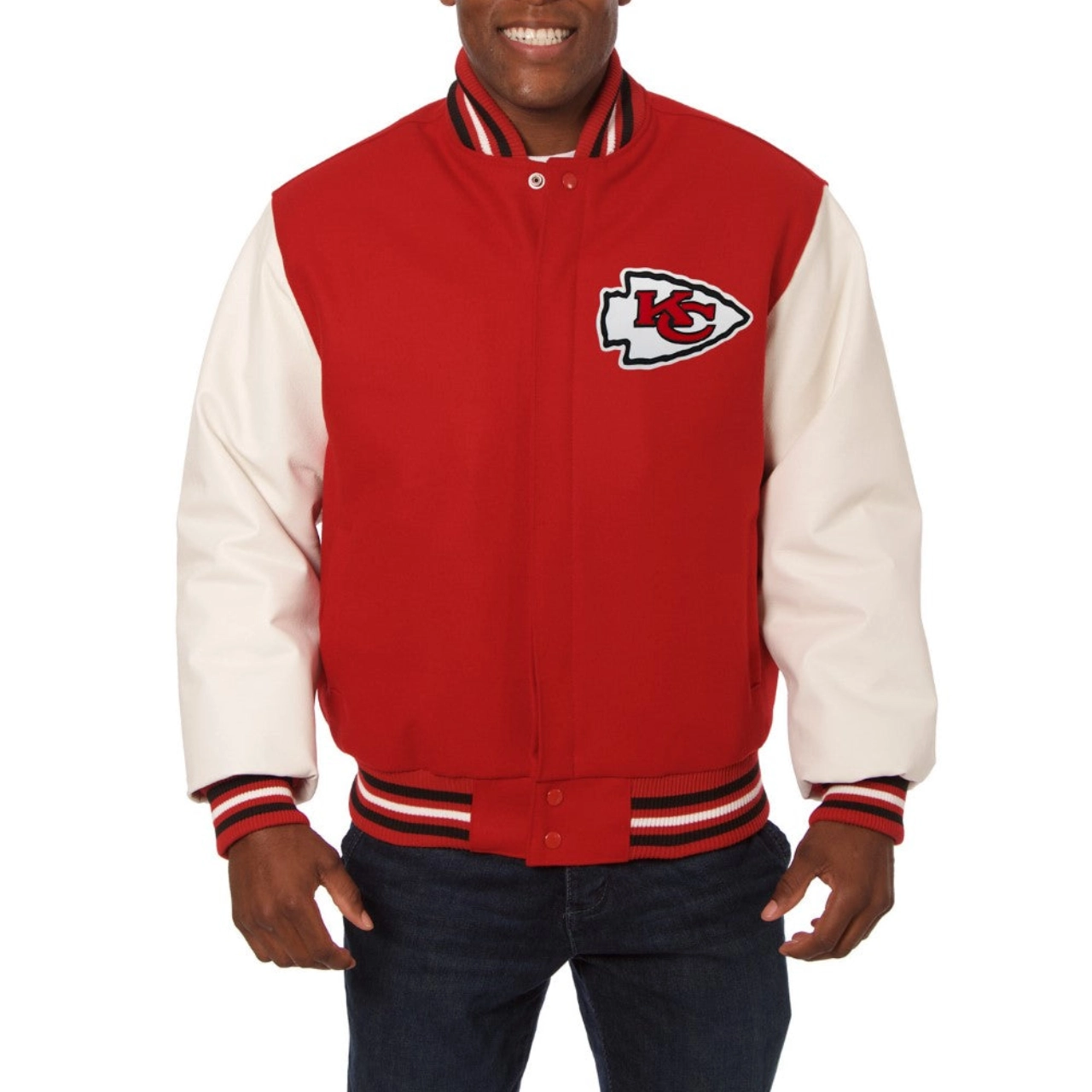 Kansas city chiefs genuine wool leather varsity jacket red white 1