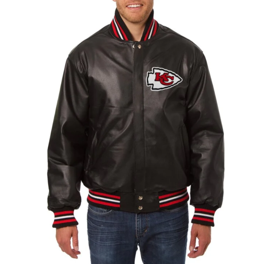 Kansas city chiefs leather varsity jacket black 1