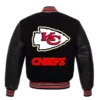 Kansas city chiefs letterman black wool and leather varsity jacket 1