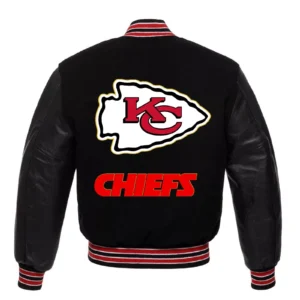 Kansas city chiefs letterman black wool and leather varsity jacket 1