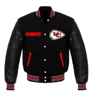Kansas city chiefs letterman black wool and leather varsity jacket 2