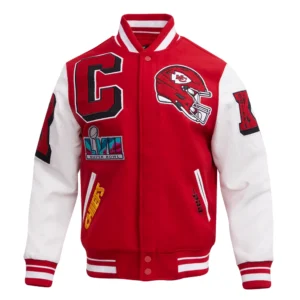 Kansas city chiefs pro standard mashup wool and leather varsity jacket 2
