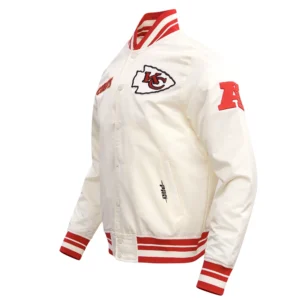 Kansas city chiefs pro standard retro classic white satin varsity jacket 1