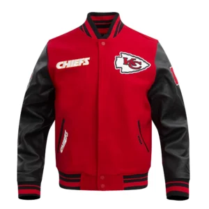 Kansas city chiefs pro standard retro classic wool and leather varsity jacket 2