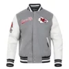 Kansas city chiefs pro standard script tail grey and white varsity jacket 2