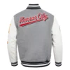 Kansas city chiefs pro standard script tail grey and white varsity jacket 4