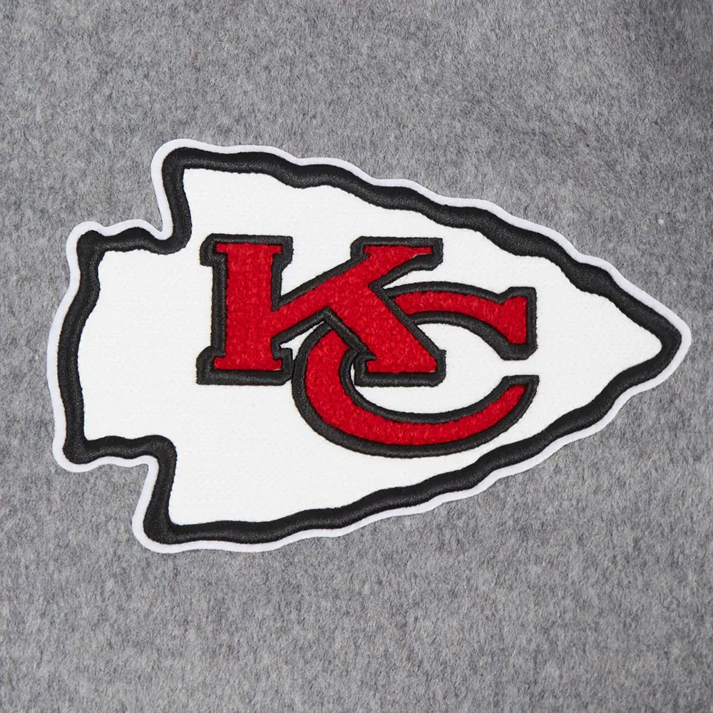 Kansas city chiefs pro standard script tail grey and white varsity jacket 6