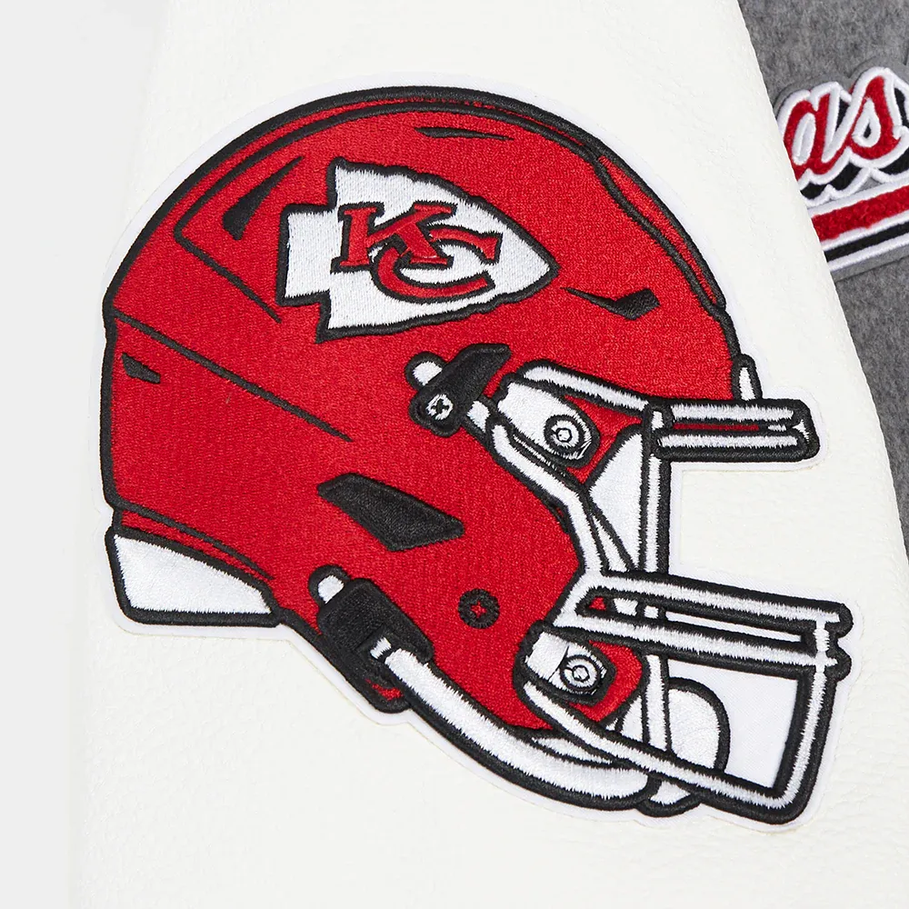 Kansas city chiefs pro standard script tail grey and white varsity jacket 7