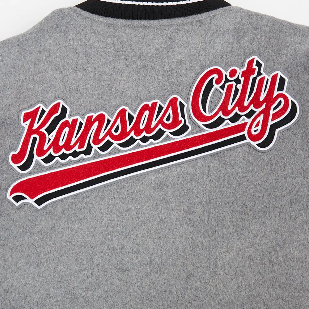 Kansas city chiefs pro standard script tail grey and white varsity jacket 9