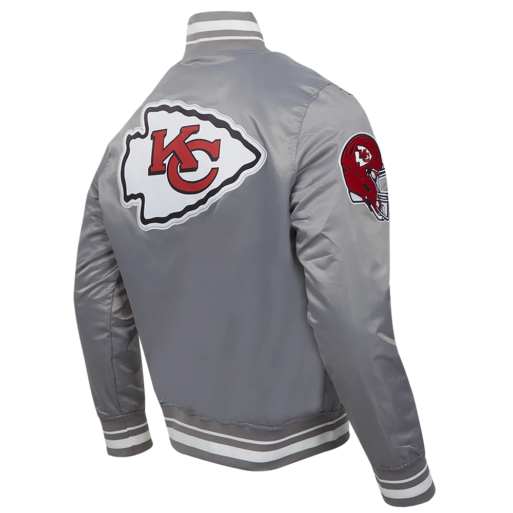Kansas city chiefs pro standard script tail grey satin varsity jacket 3
