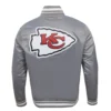 Kansas city chiefs pro standard script tail grey satin varsity jacket 4