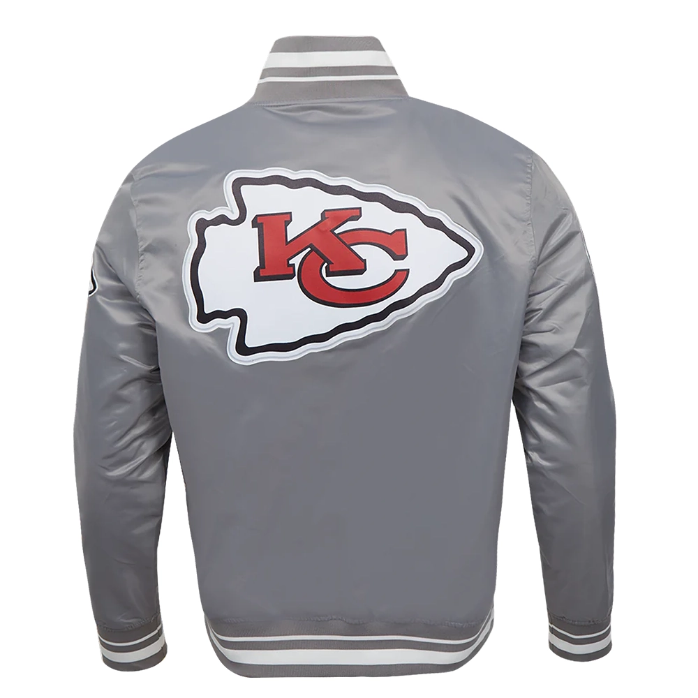 Kansas city chiefs pro standard script tail grey satin varsity jacket 4