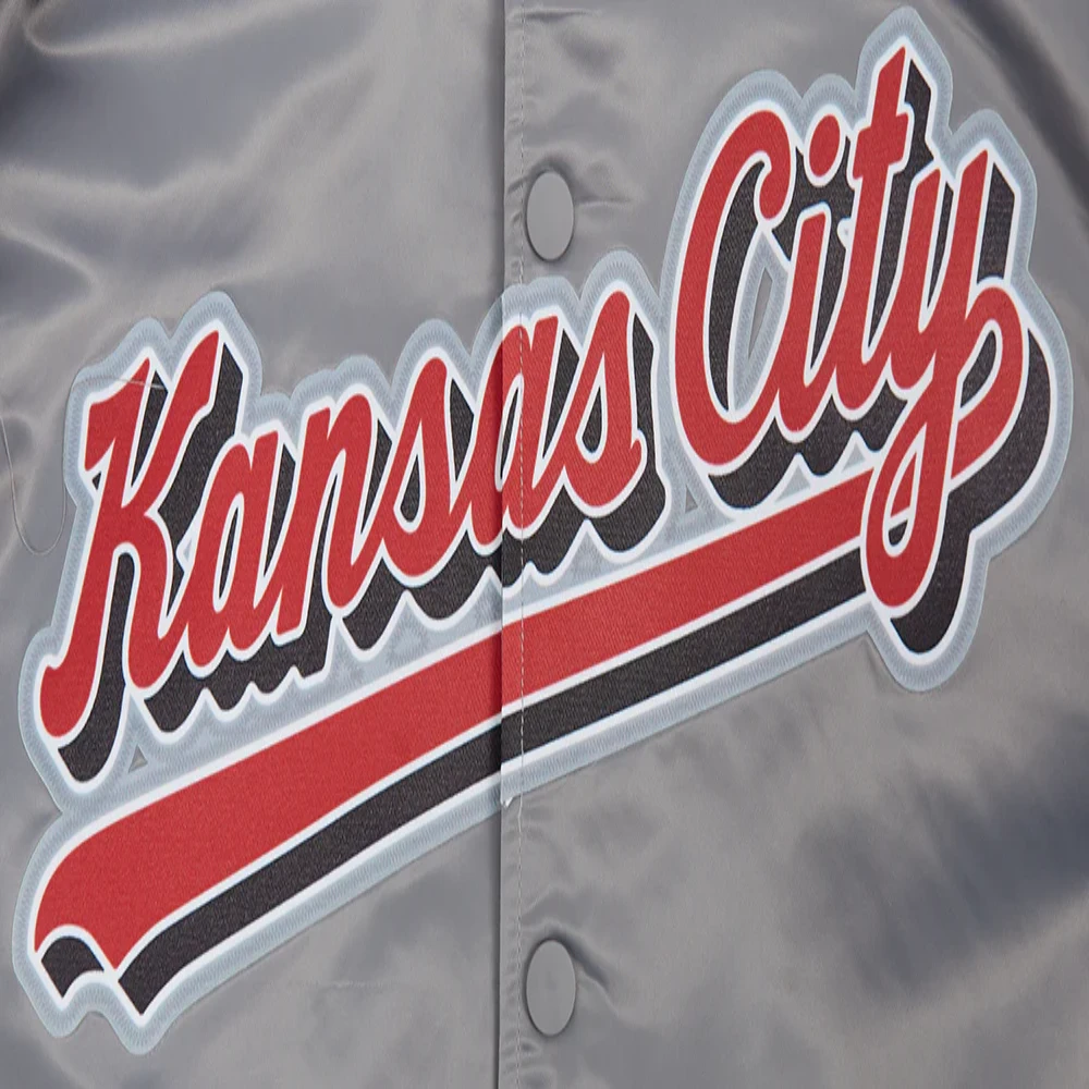 Kansas city chiefs pro standard script tail grey satin varsity jacket 5