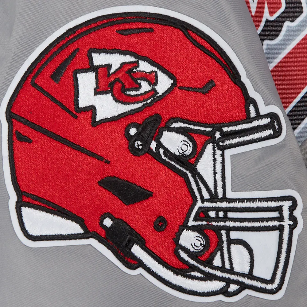 Kansas city chiefs pro standard script tail grey satin varsity jacket 6