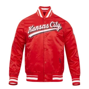 Kansas city chiefs pro standard script tail red satin varsity jacket 2