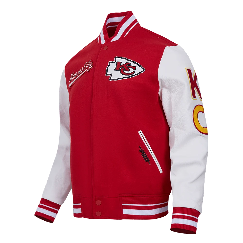 Kansas city chiefs pro standard script tail wool and leather varsity jacket 1