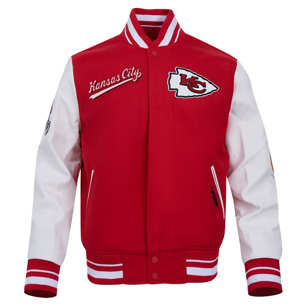Kansas city chiefs pro standard script tail wool and leather varsity jacket 2