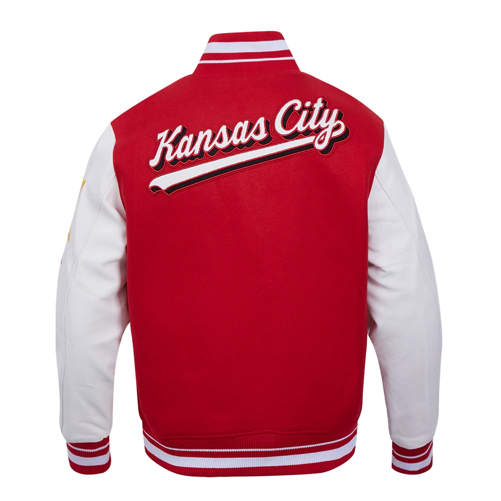 Kansas city chiefs pro standard script tail wool and leather varsity jacket 4