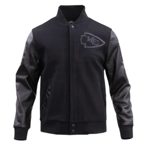 Kansas city chiefs pro standard triple black wool and leather varsity jacket 2