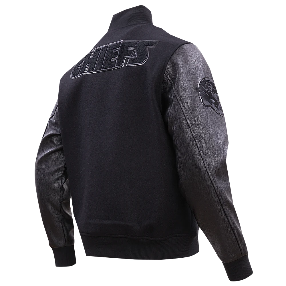 Kansas city chiefs pro standard triple black wool and leather varsity jacket 3