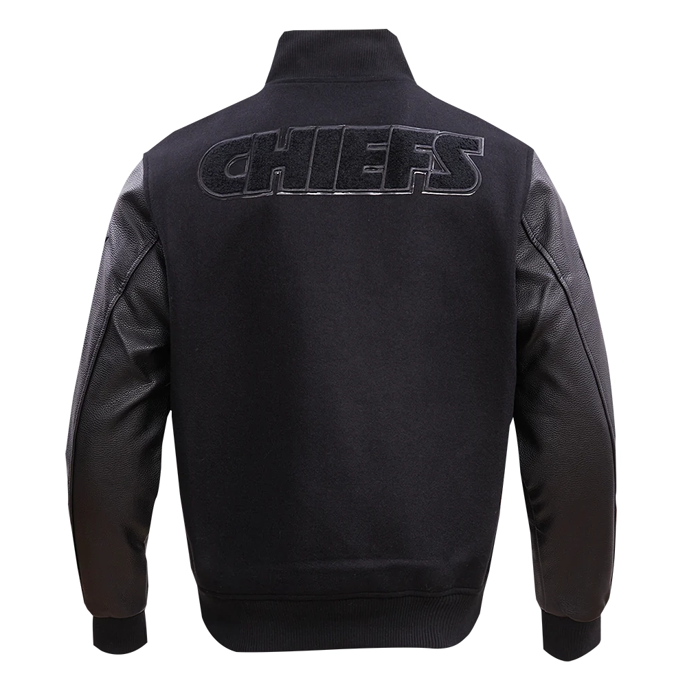 Kansas city chiefs pro standard triple black wool and leather varsity jacket 4