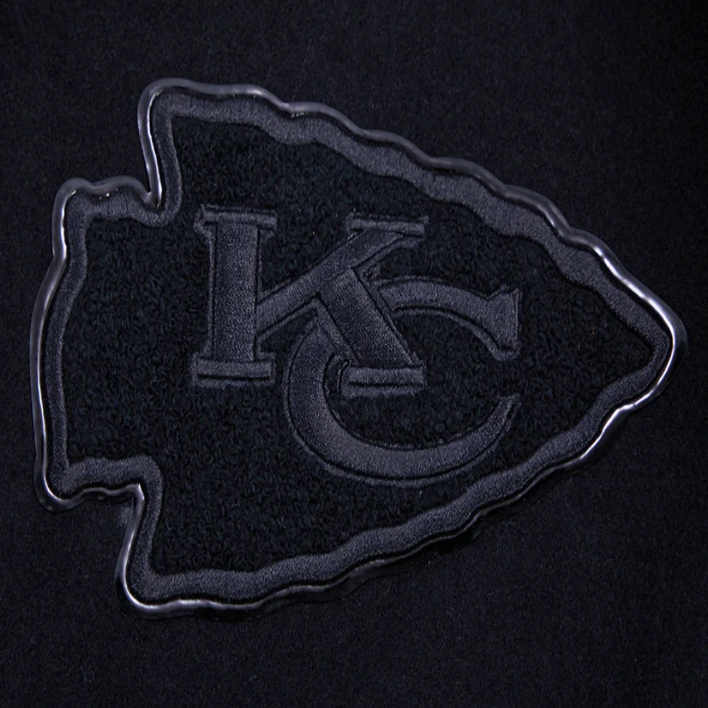 Kansas city chiefs pro standard triple black wool and leather varsity jacket 5