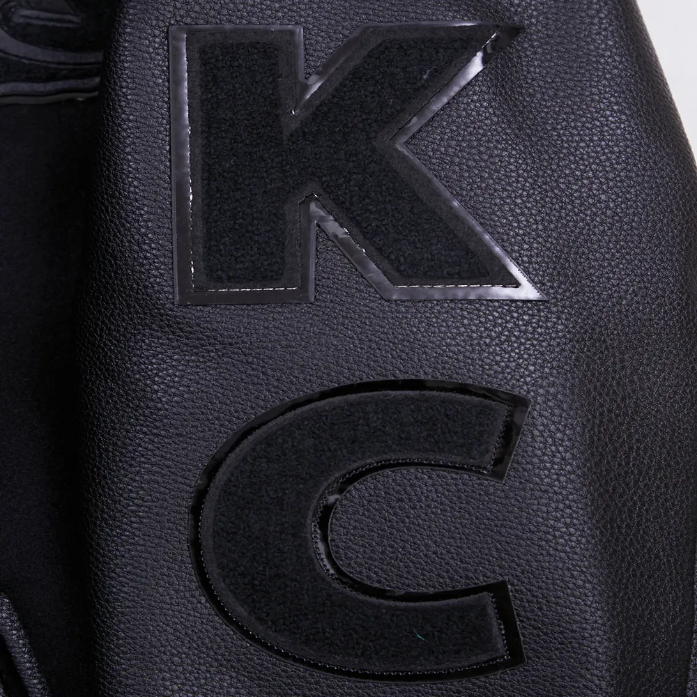 Kansas city chiefs pro standard triple black wool and leather varsity jacket 6