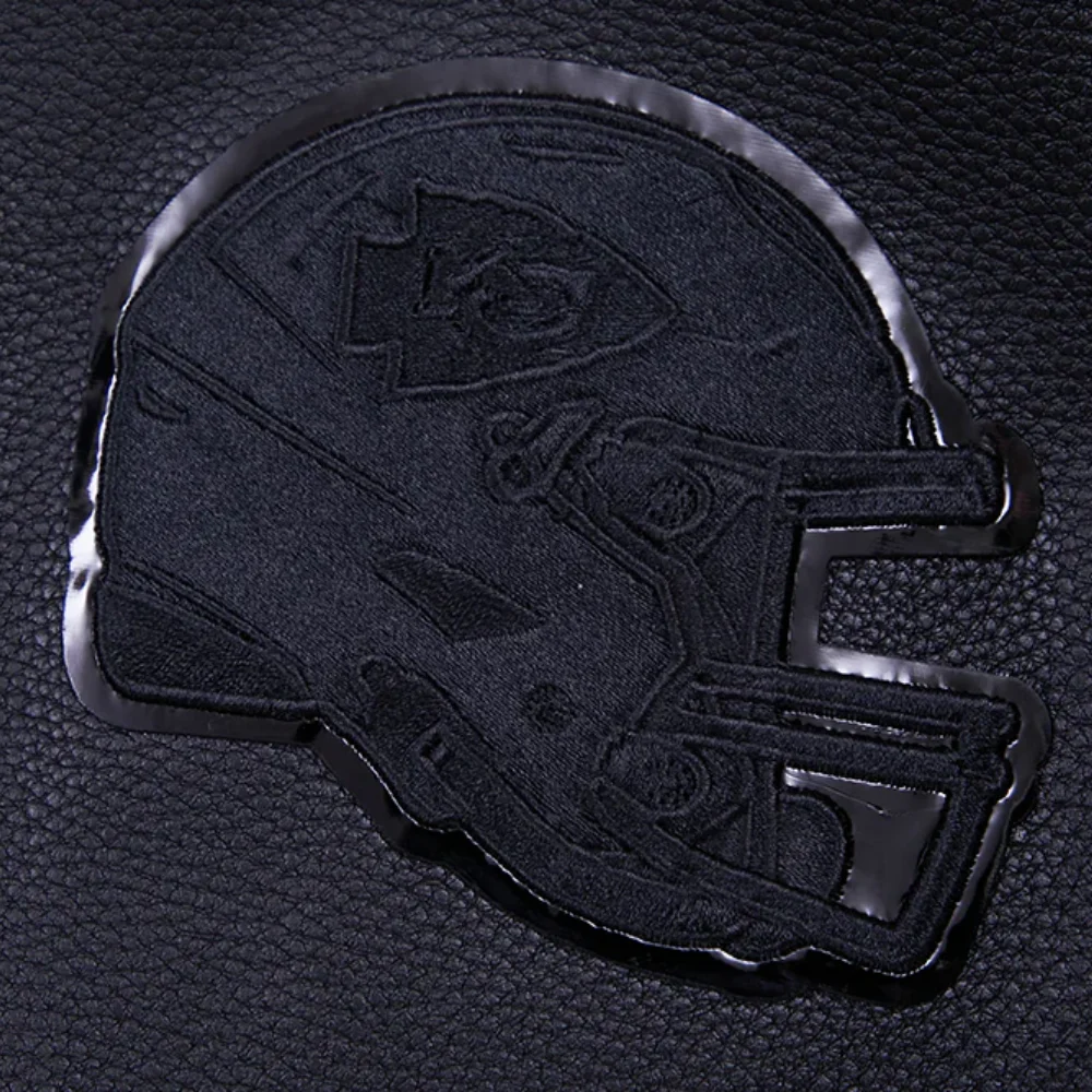 Kansas city chiefs pro standard triple black wool and leather varsity jacket 8