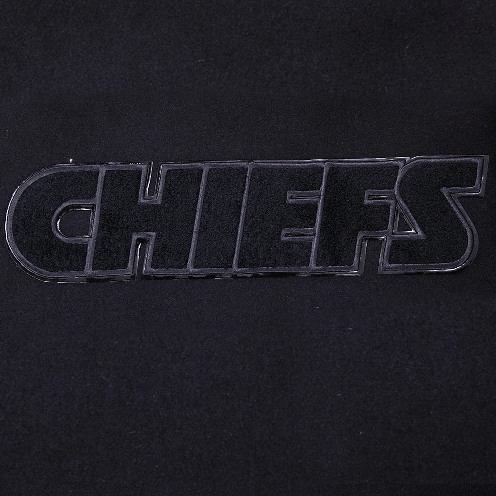 Kansas city chiefs pro standard triple black wool and leather varsity jacket 9