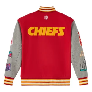 Kansas city chiefs red grey full snap wool varsity jacket