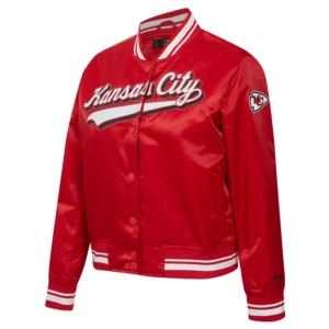 Kansas city chiefs script tail full snap satin jacket red 5