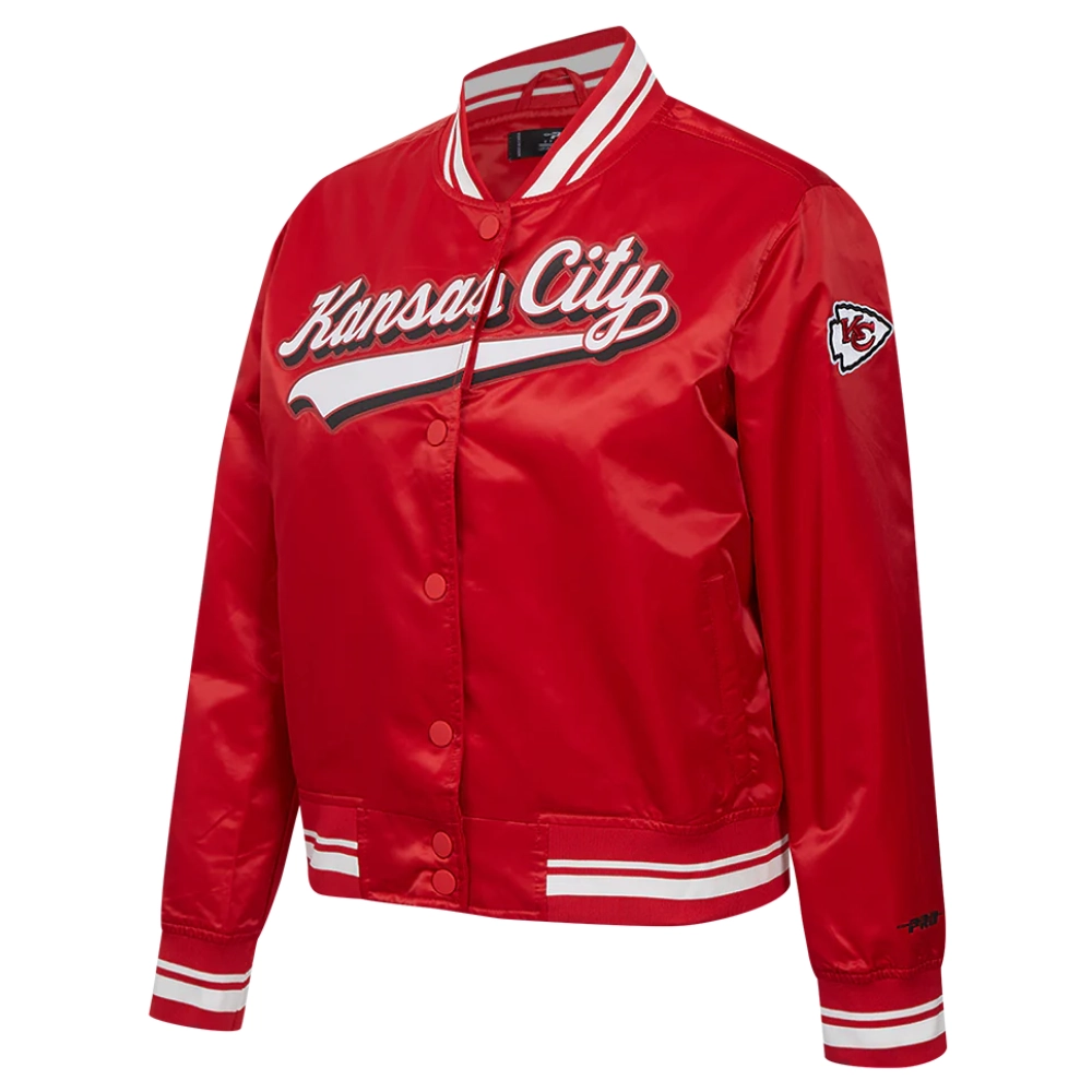 Kansas city chiefs script tail full snap satin jacket red 5
