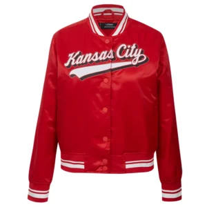 Kansas city chiefs script tail full snap satin jacket red 6